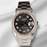 Rolex Date 34mm Ladies 1.5ct Prong Grey Palm Diamond Dial Steel Watch 15000