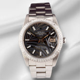 Rolex Date 34mm Ladies 1.5ct Grey Palm Dial Steel Oyster Watch 15000