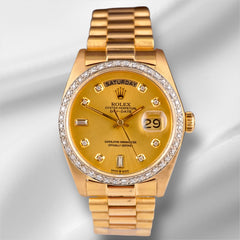 Rolex DAY-DATE President 36mm 18K Yellow Gold Mens Watch 2.0ct Diamond Ref 18038