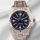 Breitling Colt Mens 44mm Iced 12ct Diamonds Blue Dial Steel Quartz Watch A74388