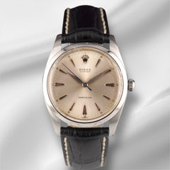 Rolex Vintage 36mm Silver Dial Stick Oyster Manual No-Date Watch Ref 6424