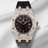 AUDEMARS PIGUET Lady Royal Oak 33mm Iced 8ct Diamonds Black Dial Watch 67620ST