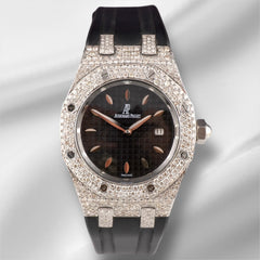 AUDEMARS PIGUET Lady Royal Oak 33mm Iced 8ct Diamonds Black Dial Watch 67620ST