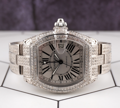 Cartier Roadster GMT XL 42mm Men's Steel Watch Iced 10ct Diamonds Roman Ref 2722