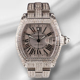 Cartier Roadster GMT XL 42mm Men's Steel Watch Iced 10ct Diamonds Roman Ref 2722