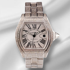Cartier Roadster GMT XL 42mm Men's Steel Watch Iced 8ct Diamonds Roman Ref 3312