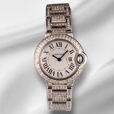 Cartier Ballon Bleu Ladies Watch 29mm Iced Out 6ct Diamonds Steel Quartz 3009