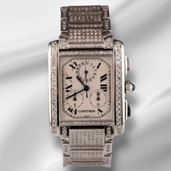 Cartier Tank Francaise Chrono Ladies 28mm Steel Watch Iced 8ct Diamonds Ref 2303