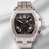 Cartier Roadster XL Men's Watch Black Dial 43mm Iced Out 6ct Diamonds Ref 2618