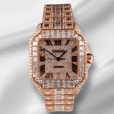 Cartier Santos 18k Rose Gold Baguette 39.8mm Iced 30ct Genuine Diamonds 4071