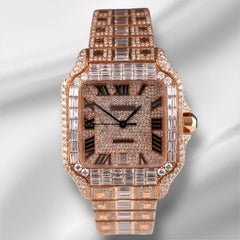 Cartier Santos 18k Rose Gold Baguette 39.8mm Iced 30ct Genuine Diamonds 4071