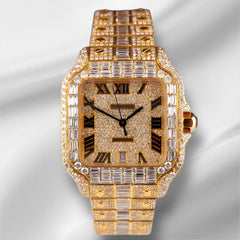 Cartier Santos Large Men's 40mm 18k Yellow Gold Watch Iced Out 30ct Diamond 4070