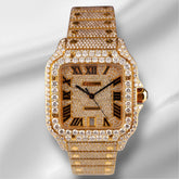 Cartier Santos Mens 39.8mm 18k Yellow Gold Watch Iced Out 25ct Diamonds 4070
