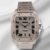 Cartier Santos Large 40mm Men's Steel Roman Iced Out 12ct Diamonds Watch 4072