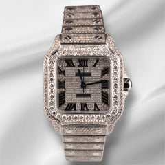 Cartier Santos Medium 35mm Custom Iced 13ct Diamonds Ladies Steel Watch 4075