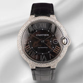 Cartier Ballon Bleu 42mm Iced 4ct Diamonds Steel Mens Watch Roman Auto 3765