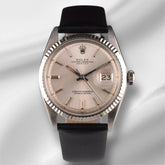 Rolex 36mm Datejust Mens Steel Watch Fluted Leather Band Silver Dial 1601