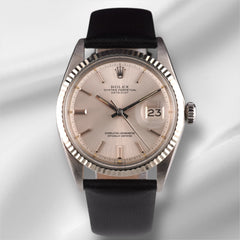 Rolex 36mm Datejust Mens Steel Watch Fluted Leather Band Silver Dial 1601