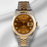 Rolex Datejust 36mm 18k Yellow Gold & Steel Fluted Gold Diamond Dial Watch 16013