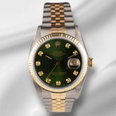 Rolex Datejust 36mm 18kYellow Gold & Steel Fluted Green Diamond Dial Watch 16013