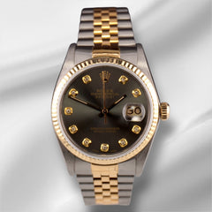 Rolex Datejust 36mm 18k Yellow Gold & Steel Fluted Grey Diamond Dial Watch 16013
