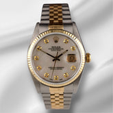 Rolex Datejust 36mm 18k YG & Steel Fluted White Mop Diamond Dial Watch 16013