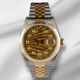 Rolex Datejust 36mm 18kYG 2-Tone Fluted Gold Palm Motif Diamond Dial Watch 16013