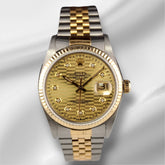 Rolex Datejust 36mm 18k YG 2-Tone Gold Fluted Motif Diamond Dial Watch 16013