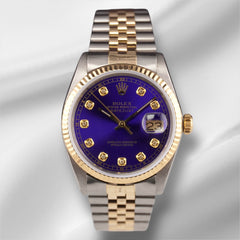 Rolex Datejust 36mm Yellow Gold Fluted Royal Blue Diamond Dial Jubilee Watch