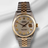 Rolex Datejust 36mm Yellow Gold Fluted White Mop Diamond Dial Jubilee Watch