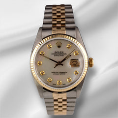 Rolex Datejust 36mm Yellow Gold Fluted White Mop Diamond Dial Jubilee Watch