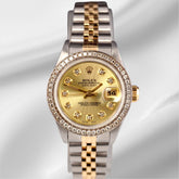 Rolex Ladies Datejust 26mm 18k Gold & Steel Watch ICED 1.5ct Diamonds Gold Dial