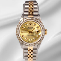 Rolex Ladies Datejust 26mm 18k Gold & Steel Watch ICED 1.5ct Diamonds Gold Dial