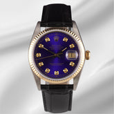 Rolex Datejust 36mm Yellow Gold Royal Blue Diamond Dial Leather Band Watch