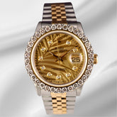 Rolex Datejust 36mm 18K YG & Steel 2.50ct Diamonds Palm Motif Dial Men's Watch