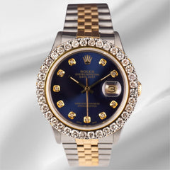 Rolex Datejust 36mm 18K YG & Steel 2.50ct Diamonds Dark Blue Dial Men's Watch