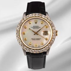 Rolex Datejust 36mm 2-Tone 2.50ct White Mop Diamonds Dial Men's Watch