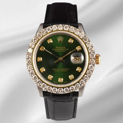 Rolex Datejust 36mm 2-Tone 2.50ct Green Diamonds Dial Men's Watch