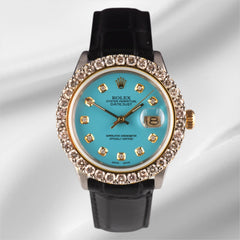 Rolex Datejust 36mm 2-Tone 2.50ct Baby Blue Diamonds Dial Men's Watch