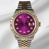 Rolex Mens Datejust 36mm 18k YG & Steel Iced 2.50ct Diamond Purple Dial Watch