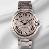 Cartier Ballon Bleu 36mm Iced Out 5ct Diamonds Automatic Steel Watch 3284