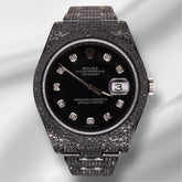 Rolex Men's Datejust 41mm Black Iced Out 10ct Diamonds Oyster Steel Watch 116300