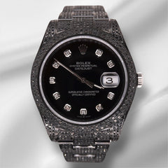 Rolex Men's Datejust 41mm Black Iced Out 10ct Diamonds Oyster Steel Watch 116300