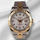 Rolex 36MM Datejust Turn-O-Graph Steel 18K Yellow Gold White Dial Watch 116263