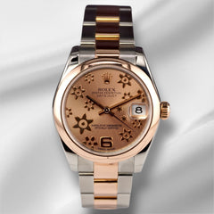 Rolex Datejust 31mm Midsize 18K Rose Gold & Steel Watch Pink Floral Dial 178241