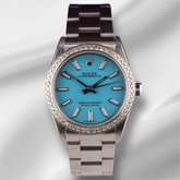 Rolex Oyster Perpetual 31mm 2ct Diamonds Baby Blue Dial Steel Watch 77080