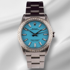 Rolex Oyster Perpetual 31mm 2ct Diamonds Baby Blue Dial Steel Watch 77080