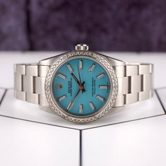 Rolex Oyster Perpetual 31mm 2ct Diamonds Baby Blue Dial Steel Watch 77080