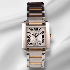 Cartier 28mm Tank Francaise Steel Yellow Gold Silver Dial Mens Watch 2302