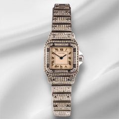 Cartier 24mm Santos Galbee Small Silver Dial 4ct Diamond Steel Ladies Watch 1565